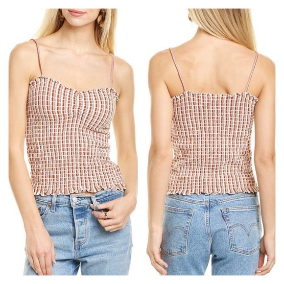 MADEWELL Madewell Parchment Vintage Check Jacquard Smocked Tank Top M - Picture 3 of 6